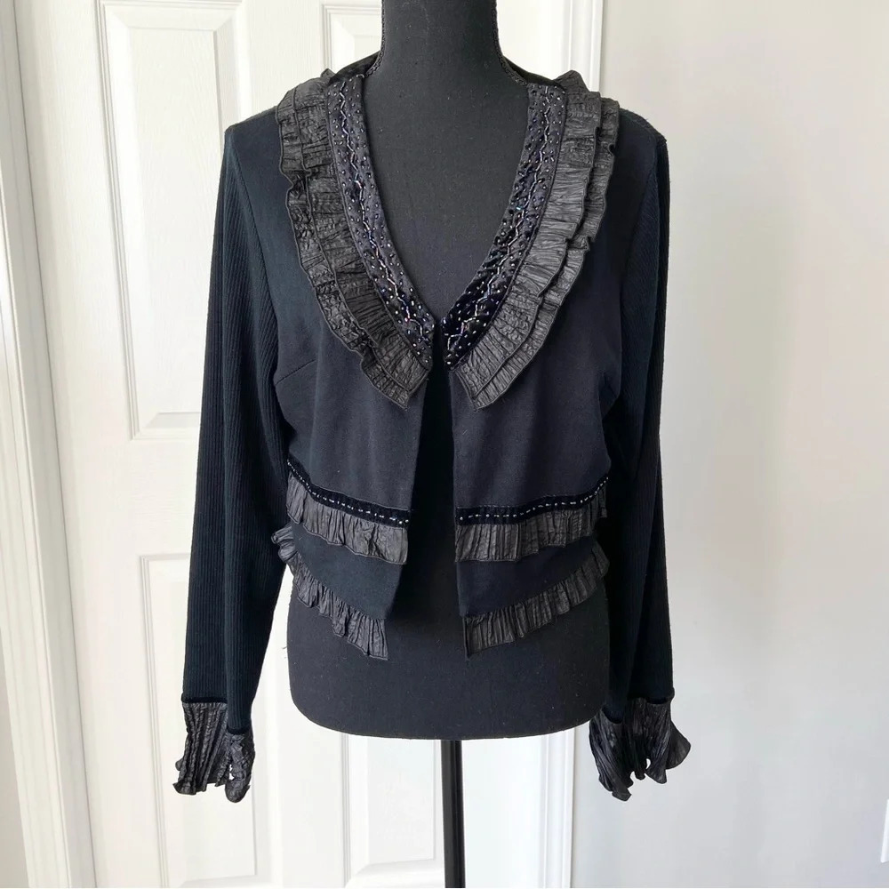 Fresh Fx Beaded Ruffles Open Front Cropped Cardigan